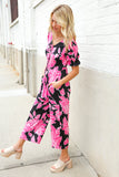 Spring Vibes Black Floral Print Ruffle Sleeve Wide Leg Jumpsuit