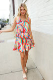Find Love Multicolor Neck Ribbon Tie Bow Flare Hem Romper
