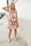 Find Love Multicolor Neck Ribbon Tie Bow Flare Hem Romper