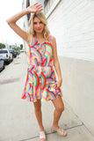 Find Love Multicolor Neck Ribbon Tie Bow Flare Hem Romper