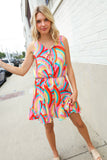 Find Love Multicolor Neck Ribbon Tie Bow Flare Hem Romper