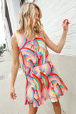 Find Love Multicolor Neck Ribbon Tie Bow Flare Hem Romper