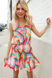 Find Love Multicolor Neck Ribbon Tie Bow Flare Hem Romper