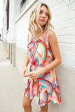 Find Love Multicolor Neck Ribbon Tie Bow Flare Hem Romper