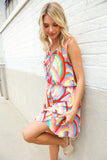 Find Love Multicolor Neck Ribbon Tie Bow Flare Hem Romper