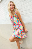 Find Love Multicolor Neck Ribbon Tie Bow Flare Hem Romper