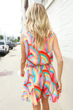 Find Love Multicolor Neck Ribbon Tie Bow Flare Hem Romper