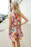 Find Love Multicolor Neck Ribbon Tie Bow Flare Hem Romper