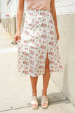 Put Together Ivory Front Slit Floral Print Lined Midi Skirt