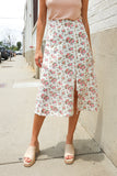 Put Together Ivory Front Slit Floral Print Lined Midi Skirt