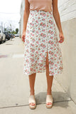 Put Together Ivory Front Slit Floral Print Lined Midi Skirt