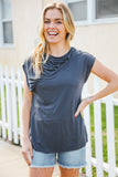 Charming In Charcoal Asymmetrical Shirred Modal Top