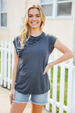 Charming In Charcoal Asymmetrical Shirred Modal Top