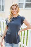 Charming In Charcoal Asymmetrical Shirred Modal Top