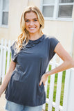 Charming In Charcoal Asymmetrical Shirred Modal Top