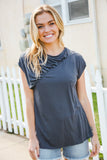 Charming In Charcoal Asymmetrical Shirred Modal Top