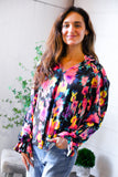Bold and Blooming Bubble Sleeve Woven Blouse