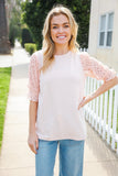 Adorable You Peach French Terry Lace Sleeve Top