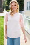 Adorable You Peach French Terry Lace Sleeve Top