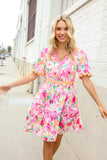 Beautiful You Rose Floral Print Ric Rack Trim Babydoll Dress