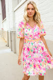 Beautiful You Rose Floral Print Ric Rack Trim Babydoll Dress