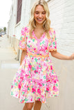 Beautiful You Rose Floral Print Ric Rack Trim Babydoll Dress