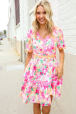 Beautiful You Rose Floral Print Ric Rack Trim Babydoll Dress