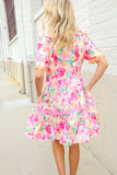 Beautiful You Rose Floral Print Ric Rack Trim Babydoll Dress