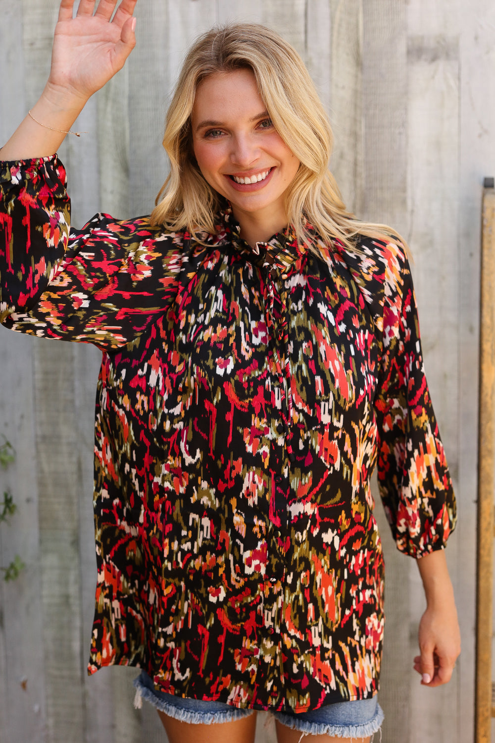 Evening Sunset Scribble Button Down Blouse