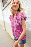 You Got This Fuchsia Abstract Print Notch Frill Neck Blouse