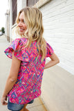 You Got This Fuchsia Abstract Print Notch Frill Neck Blouse