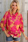 Elegant In Fuchsia Satin Button-Down Smock Long Sleeve Blouse