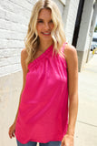 Diva Dreams Fuchsia Leopard Print One Shoulder Satin Top