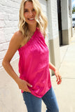 Diva Dreams Fuchsia Leopard Print One Shoulder Satin Top