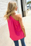 Diva Dreams Fuchsia Leopard Print One Shoulder Satin Top