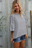 Casual Chic Cotton Navy & Cream Stripe Raglan 3/4 Sleeve Pullover