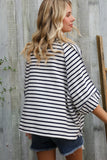 Casual Chic Cotton Navy & Cream Stripe Raglan 3/4 Sleeve Pullover