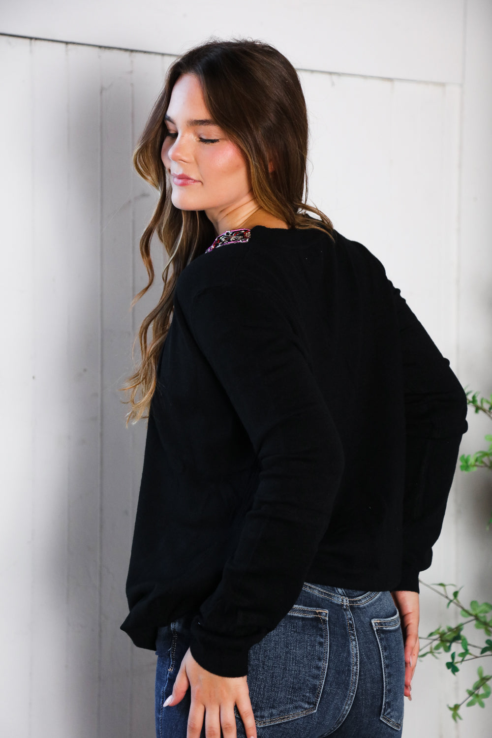 Twilight Charms Beaded V Neck Sweater