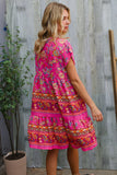 Boho Love Fuchsia Floral Print V Neck Dolman Sleeve Dress