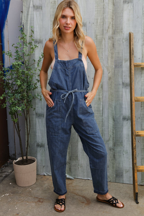 Weekend Ready Cotton Denim Baggy Leg Bib Overall Jumper