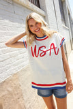 Holiday Ready Red/White & Blue USA Embroidery Dolman Top
