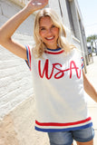 Holiday Ready Red/White & Blue USA Embroidery Dolman Top