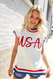 Holiday Ready Red/White & Blue USA Embroidery Dolman Top