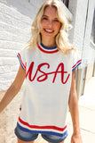 Holiday Ready Red/White & Blue USA Embroidery Dolman Top