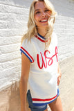 Holiday Ready Red/White & Blue USA Embroidery Dolman Top