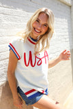 Holiday Ready Red/White & Blue USA Embroidery Dolman Top