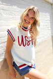 Holiday Ready Red/White & Blue USA Embroidery Dolman Top