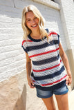 Feeling Festive Red White & Blue Striped Crochet Sweater Top