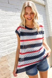 Feeling Festive Red White & Blue Striped Crochet Sweater Top