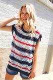 Feeling Festive Red White & Blue Striped Crochet Sweater Top